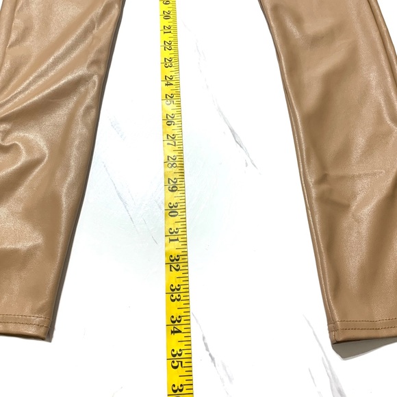 Pretty Little Thing Tan Faux Leather High Waist Pants Hemline Slits Sz 6 - Picture 10 of 12